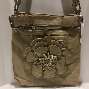 NWT VEGAN LEATHER CROSS BODY BAG WITH FLOWER